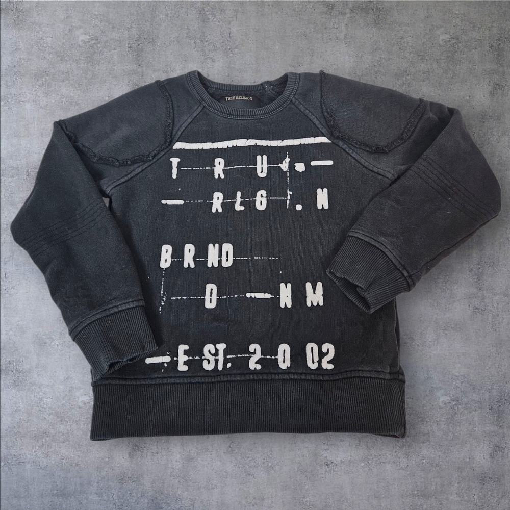 True Religion Boys Raw Edge Pullover Black Sweatshirt Size 5 Streetwear B18 - Picture 1 of 7